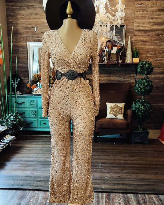 V-neck Stylish Casual Sequin Jumpsuit