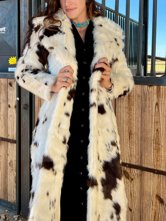 Cow Pattern Faux Fur Coat