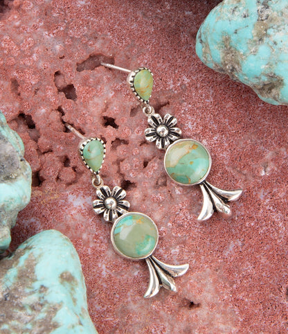 Floral Turquoise and Sterling Silver Drop Earrings