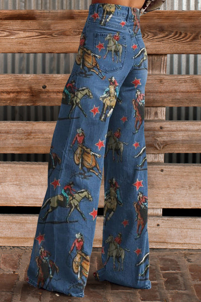 Riding Star Art Print Casual Wide Leg Pants