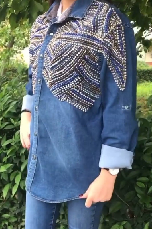 Women's fashionable with colorful sequins denim jacket