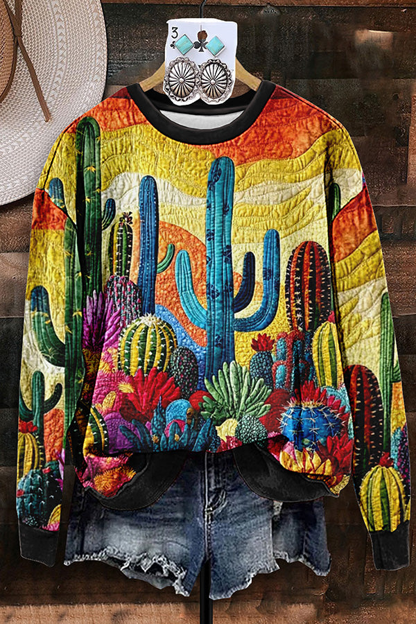 Vintage Western Cactus Print Sweatshirt