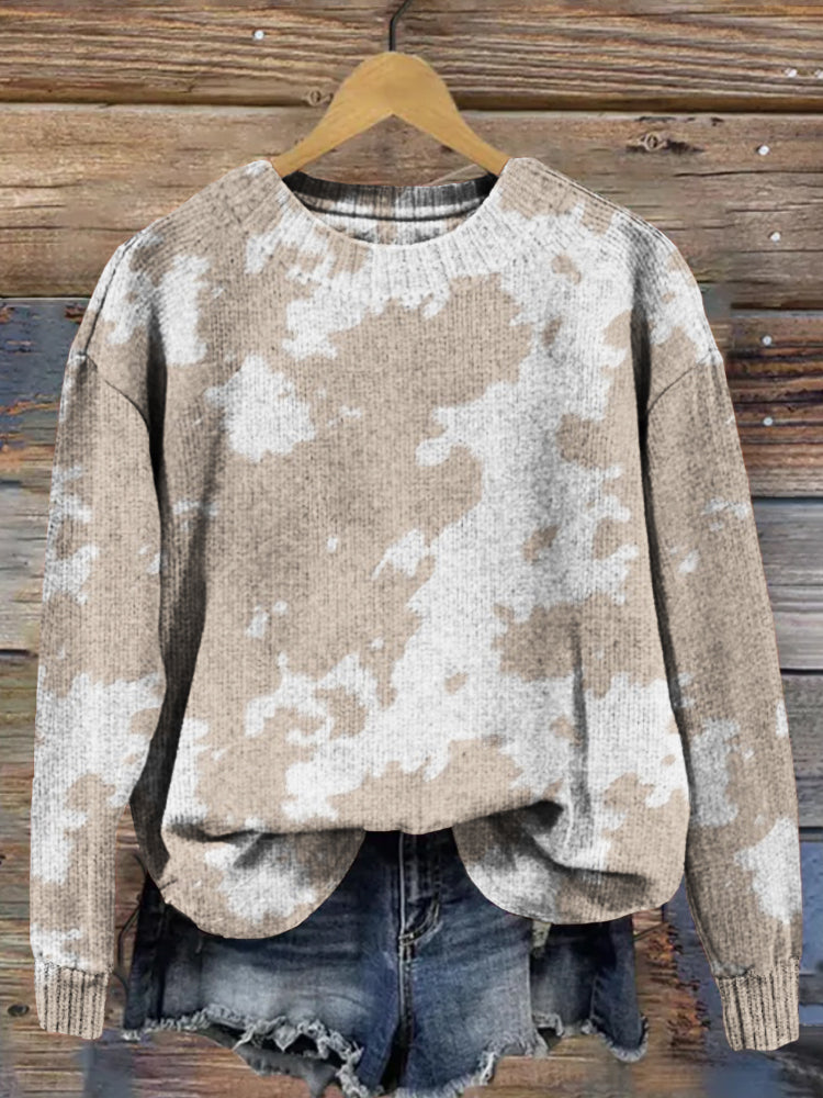 Realistic Brown Cow Hide Pattern Cozy Sweater