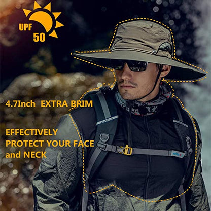 Wide Brim Sun Hat for Men Women, Sun Hat with UV Protection UPF 50+ for Fishing Hiking Safari Camping Garden Outdoor Travel Green