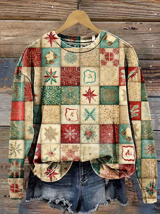 Vintage Christmas Gift Patchwork Art Print Casual Sweatshirt