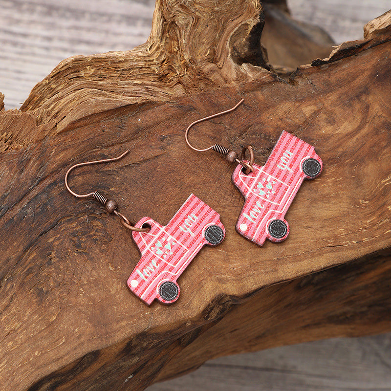 Valentine's Day Love Letters Car Shaped Wooden Earrings