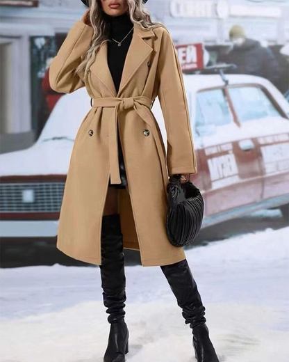 Pure Color Lapel Thick Lapel Trench Coat