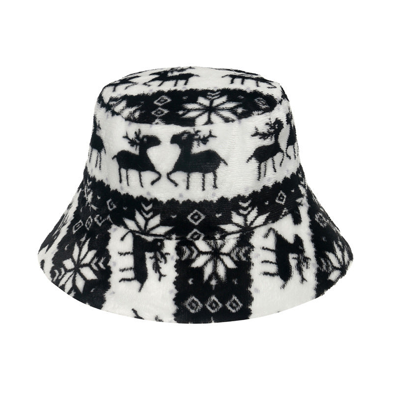 Fashion Christmas Snowflake Print Fluffy Fisherman Hat