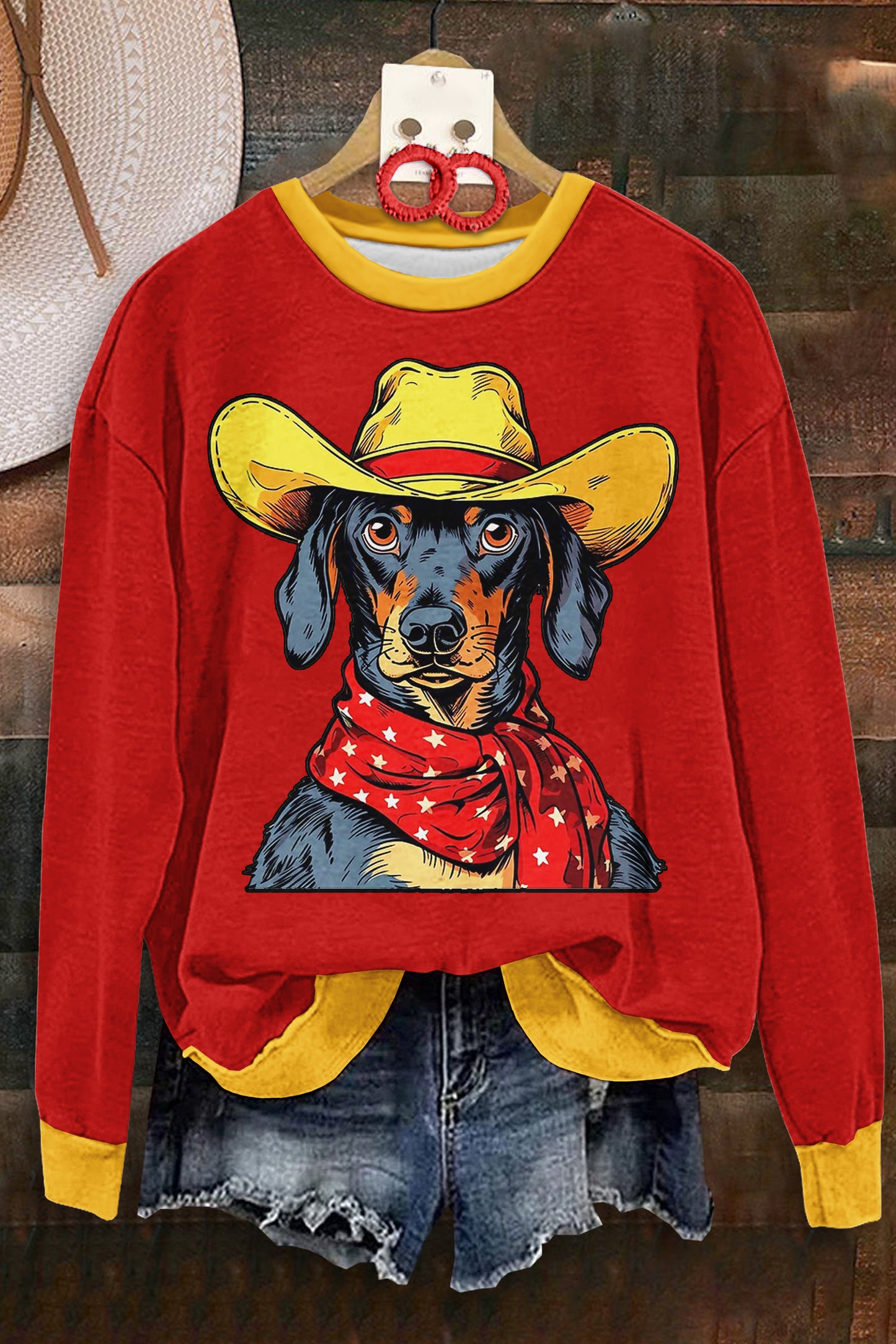 Vintage Dachshund Print Long Sleeve Sweatshirt