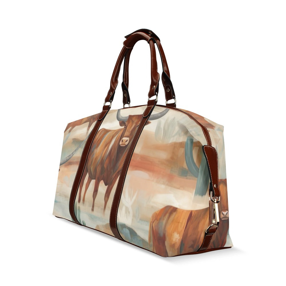 Watercolor Cattle Desert Large Travel Flight Bag