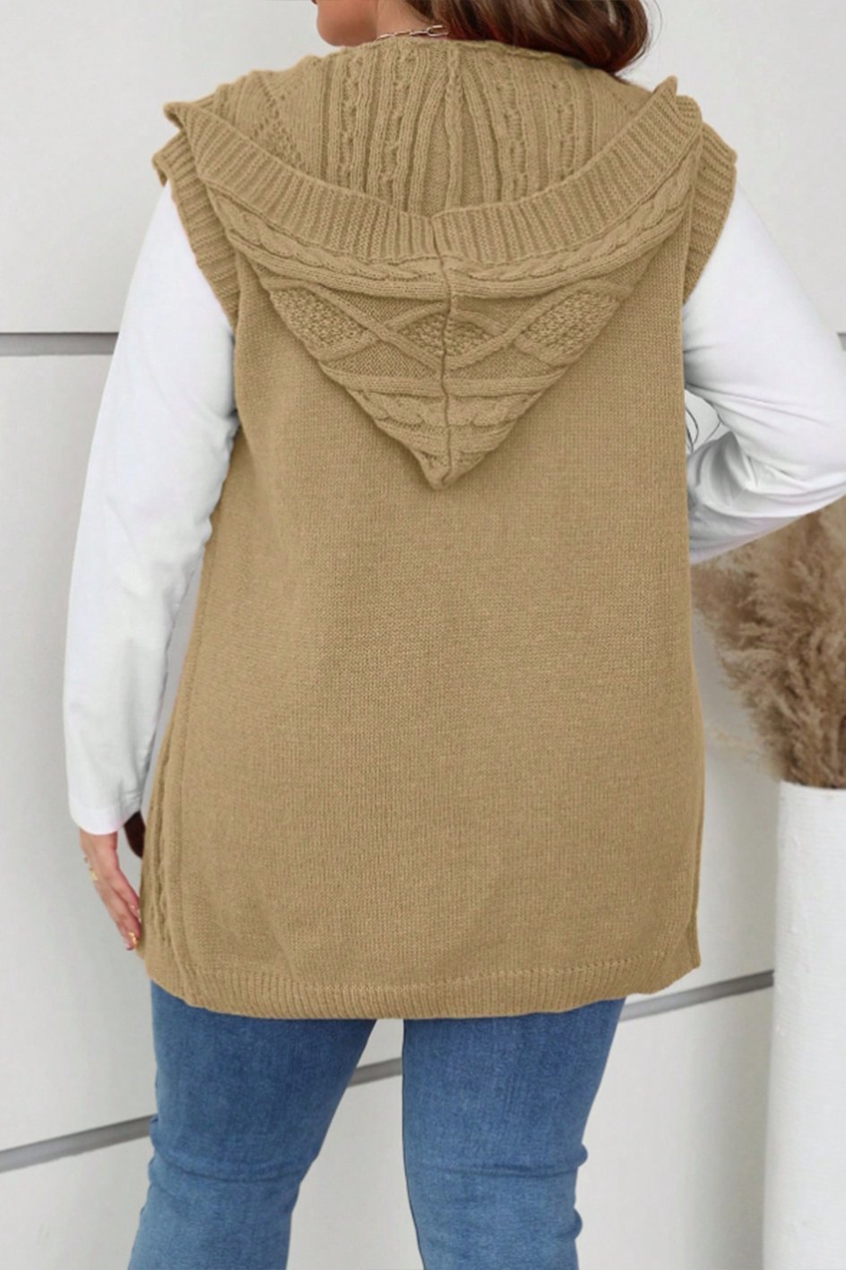 Women's casual sleeveless hooded knitted cardigan