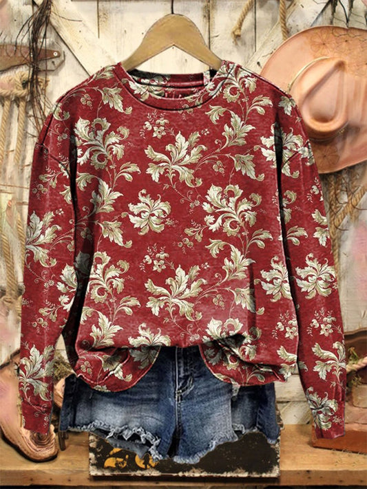 Vintage Flower Print Casual  Sweatshirt