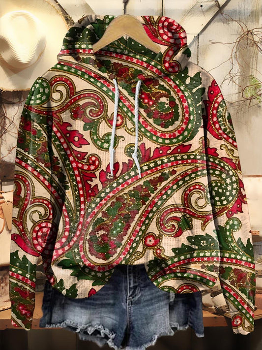 Vintage Christmas Match Colors Paisley Flowers Print Casual Hoodie Sweatshirt