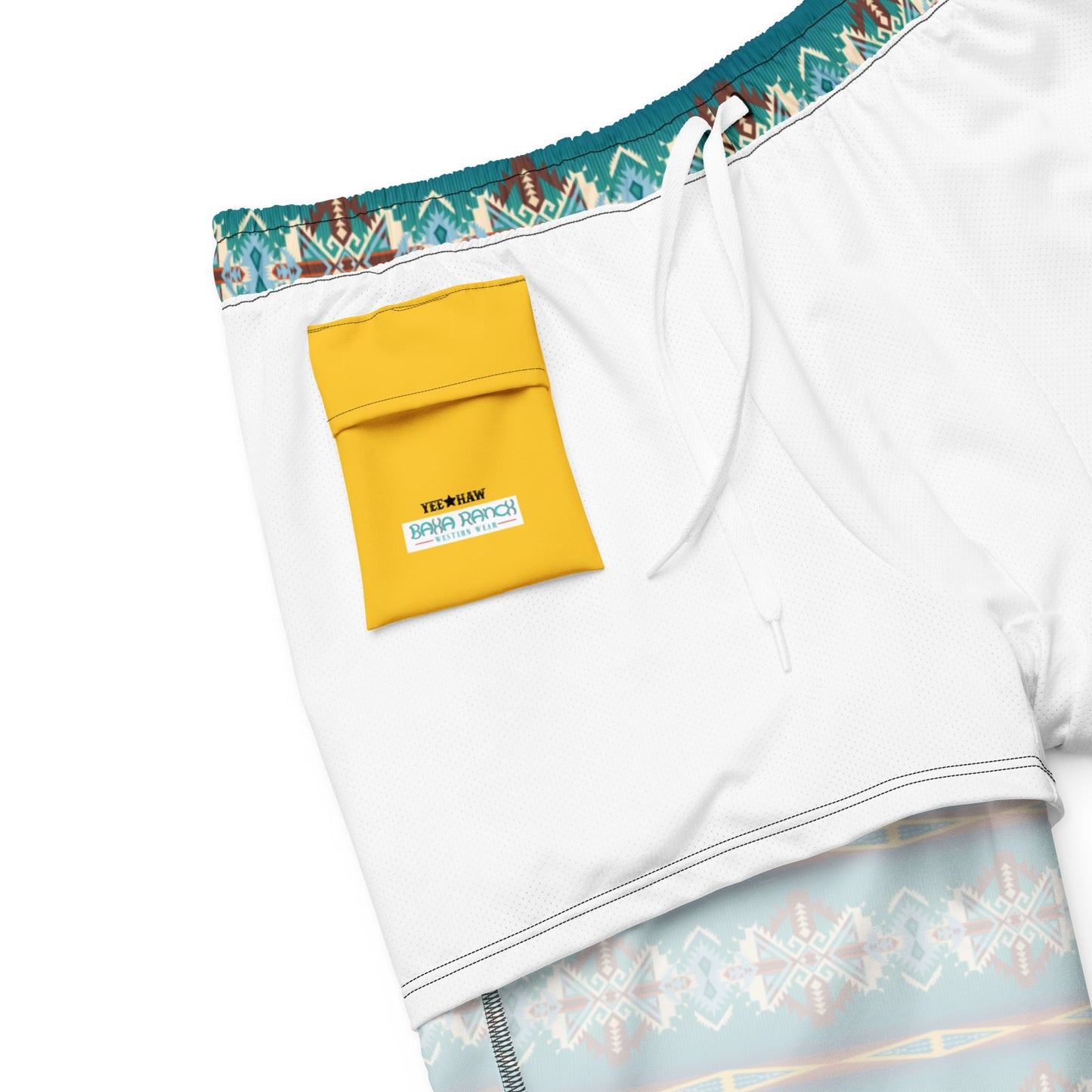 Yeehaw Teal Aztec Blanket Print Mens Swim Shorts