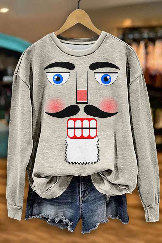 Christmas Nutcracker Face Print Sweatshirt