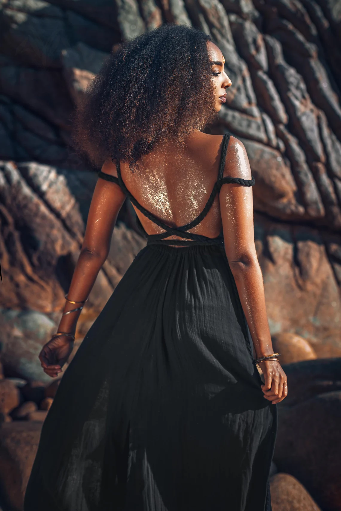 Black Braided Multi-Goddess Dress • Boho Summer Long Natural Handmade Dress • Boho Black Bridesmaid Dress