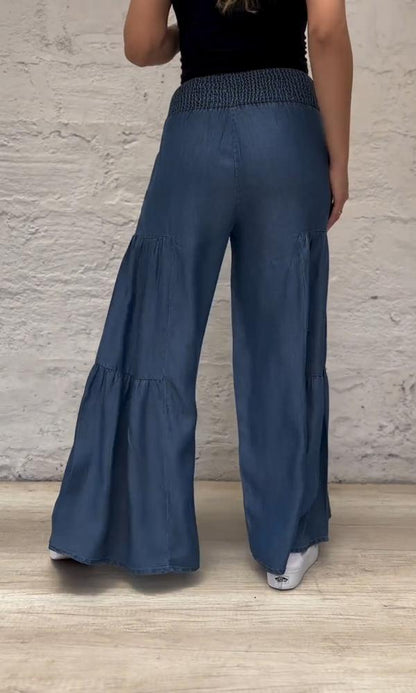 Women's denim patchwork design trousers