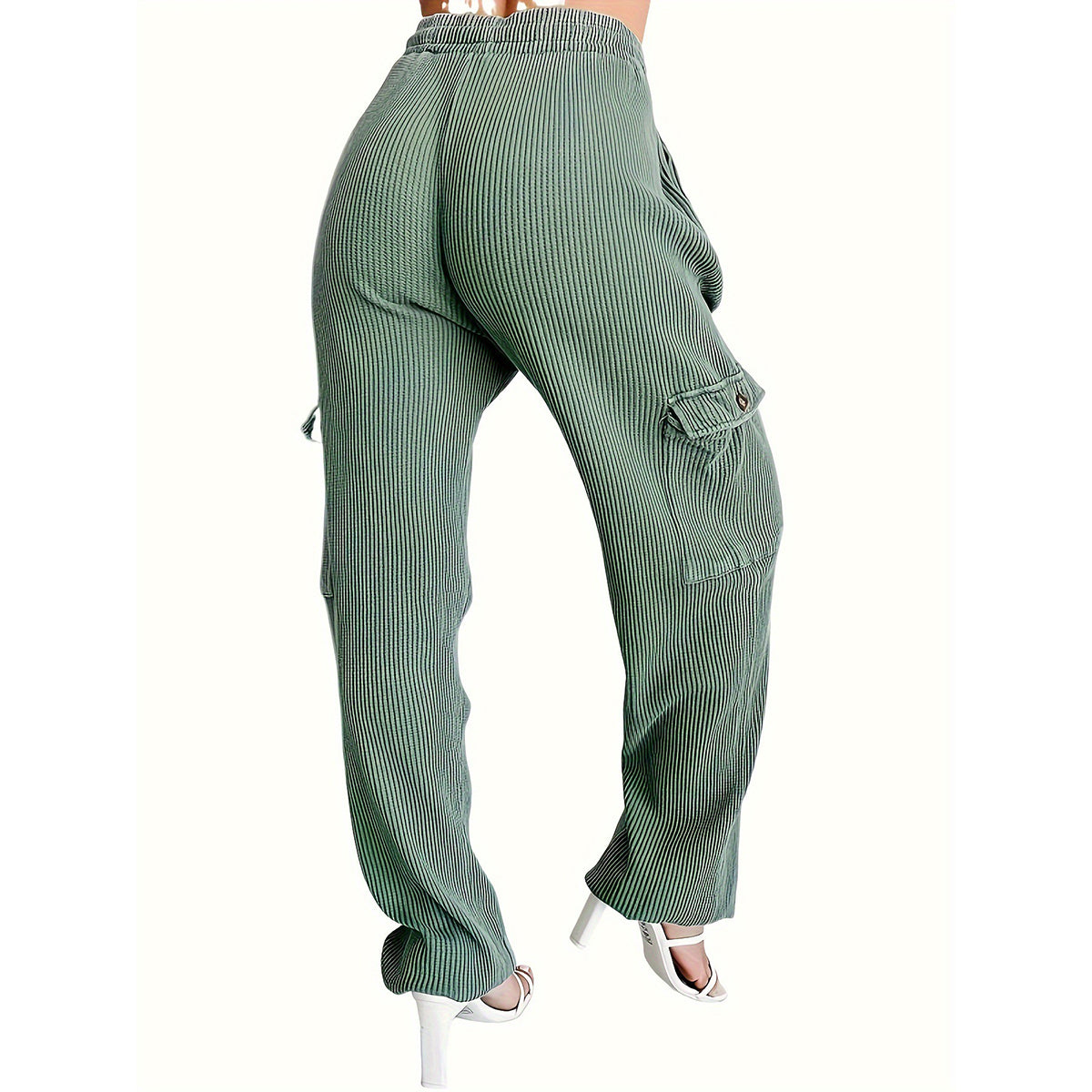 Women's Loose Elastic Waist Corduroy Legged Casual Trousers