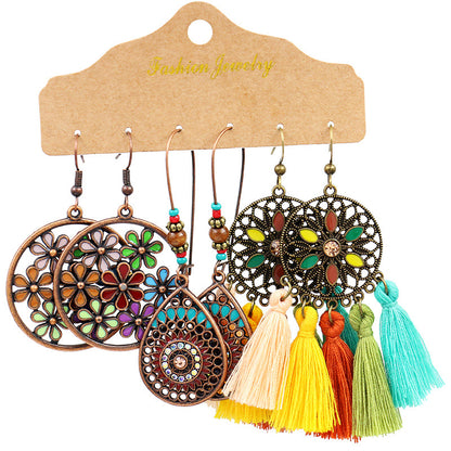 Women's Bohemian Tassel Earrings 3-Set Combination