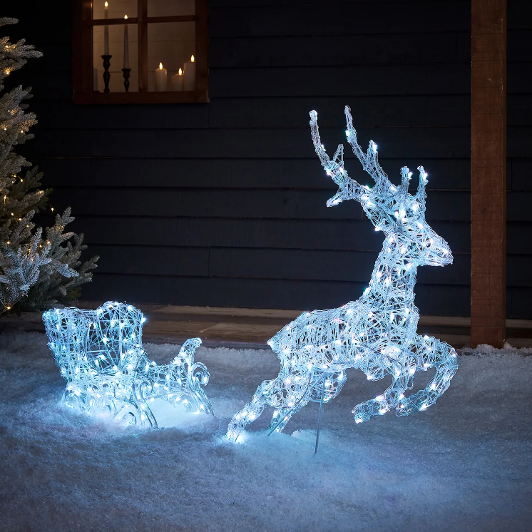 Smart Control Lighting Reindeer and Sleigh Christmas Decoration- Solar energy storage function