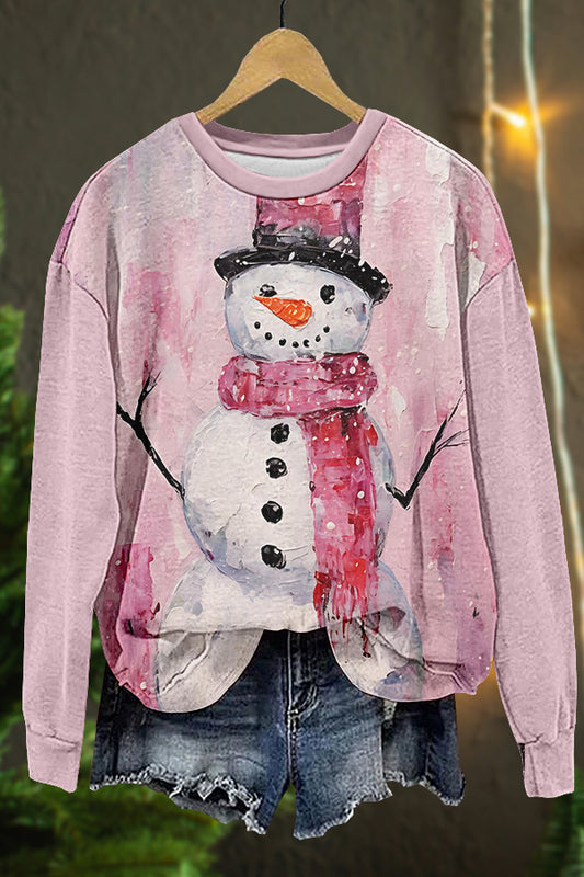 Sweet Christmas Snowman Print Sweatshirt