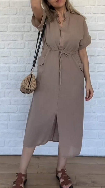 Women's Drawstring Lapel Dress