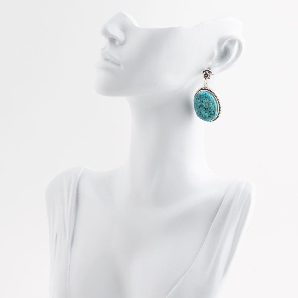 Barse Carved Blue Turquoise Sterling Silver Drop Earrings