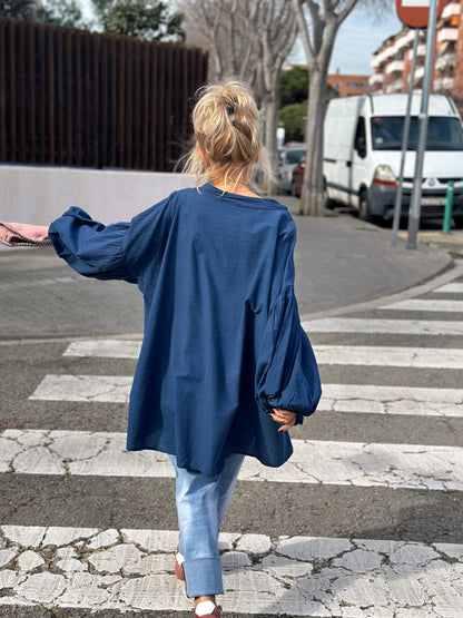 Asymmetrical Oversized Navy Shirt