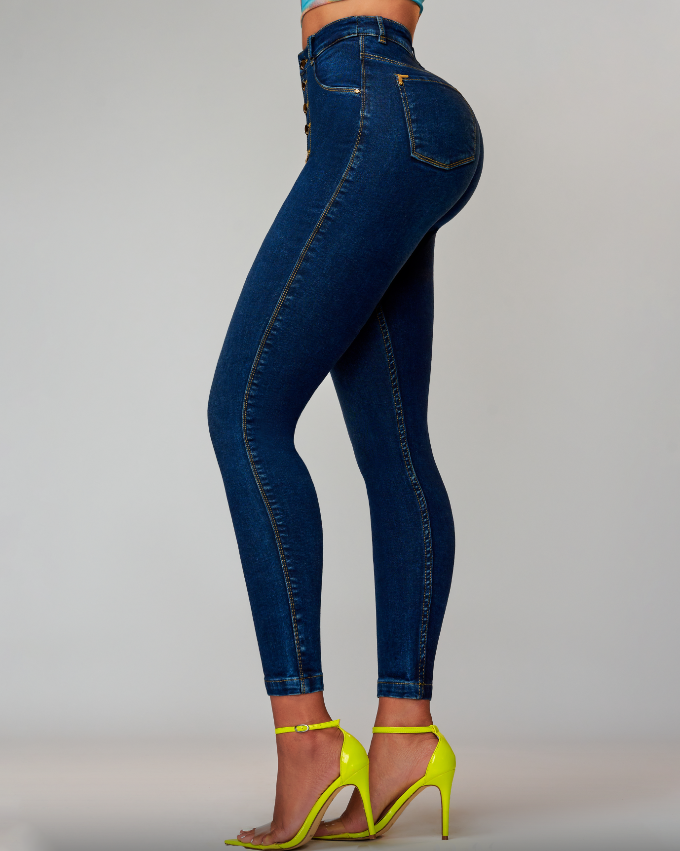 Single Breasted Button Push Up Skinny Jeans Glamour Glow