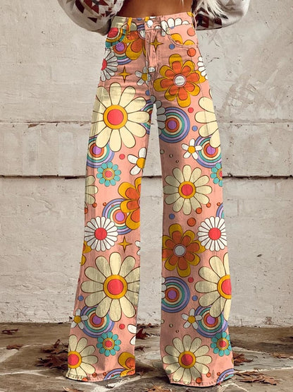 Women's Vintage Botanical Floral Wide Leg Pants