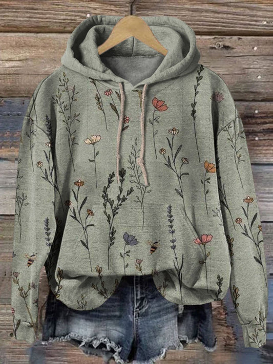 Vintage Floral Art Print Casual Sweatshirt