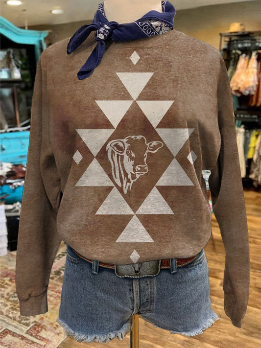 Vintage Aztec Print Casual Sweatshirt