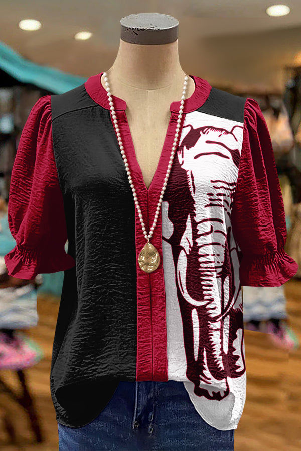 Unique Red Gameday Alabama Puff Sleeve Blouse