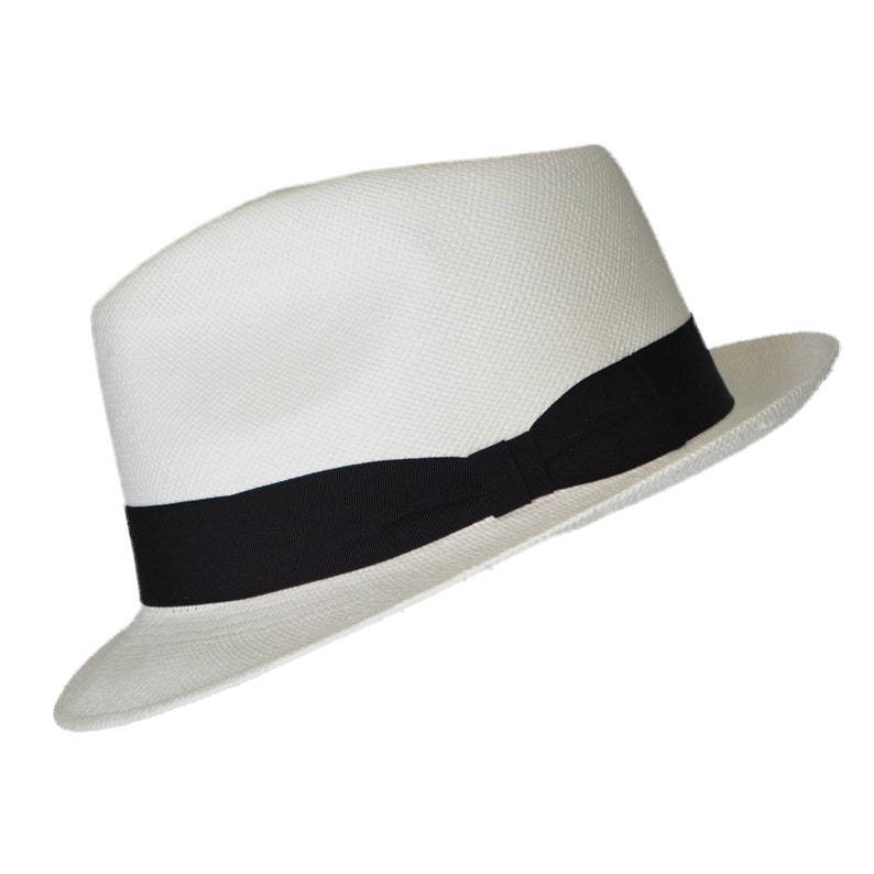 Teardrop Classic Fedora - Short Brim - Brisa Weave - White Straw - Black Band - Handwoven in Ecuador - GPH - HatBox Included-FREE SHIPPING