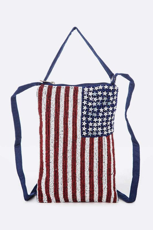 American Flag Beaded Crossbody Swing Bag