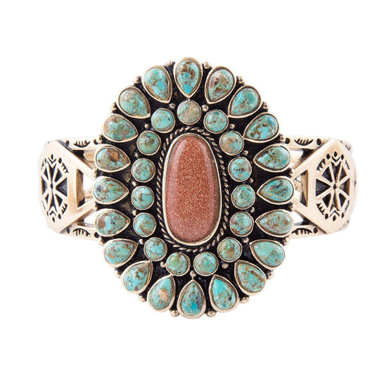 Sedona Turquoise Goldstone Statement Cuff Bracelet