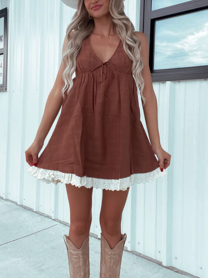 Mocha Eyelet Baby Doll Dress