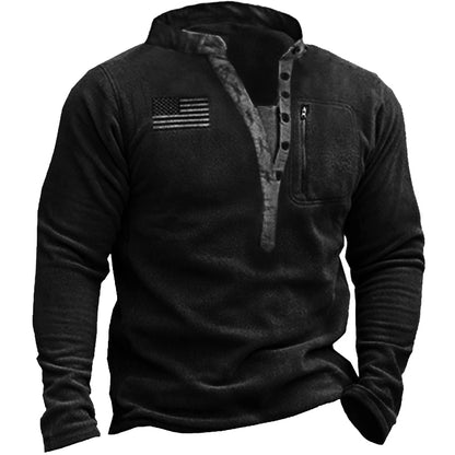 Men's Outdoor Fleece Warm Henley Collar Tactical Sweatshirt