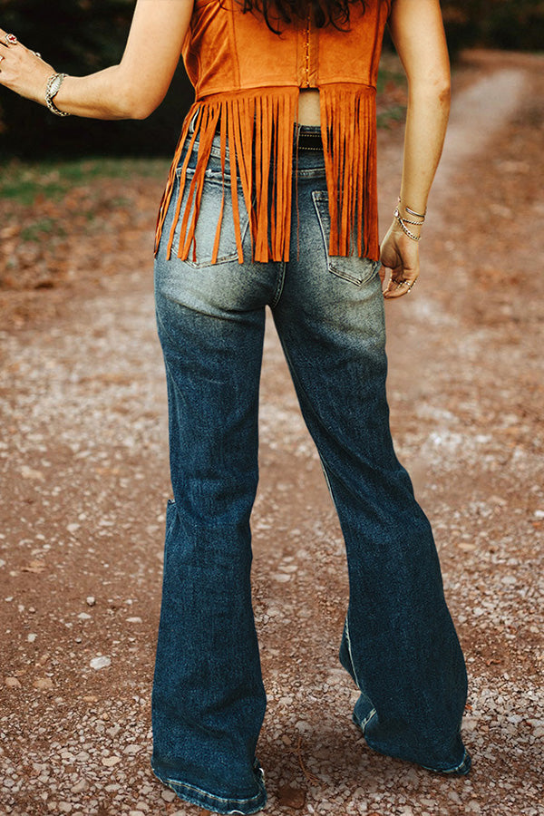 Vintage Ripped Washed Flared Jeans