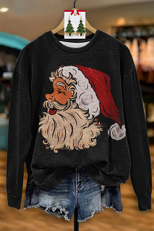 Vintage Santa Claus Print Sweatshirt