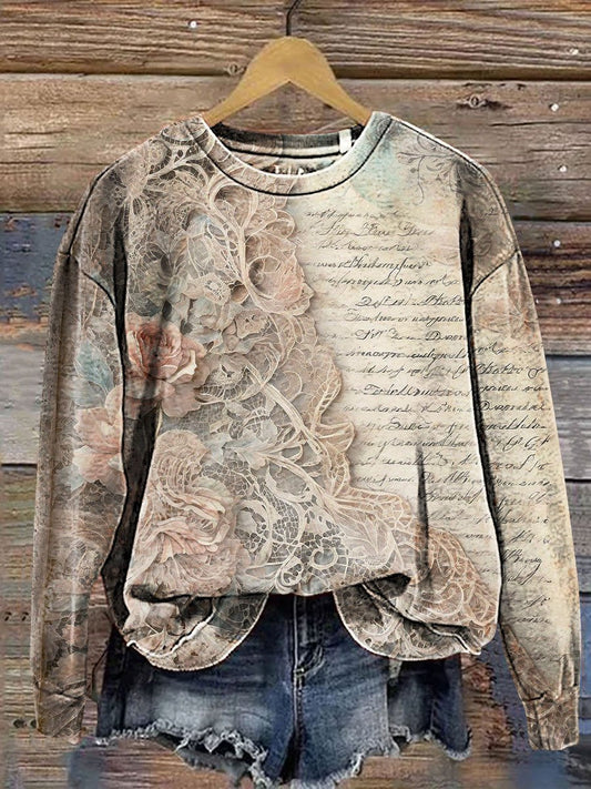 Vintage Lace Floral Art Print Casual Sweatshirt