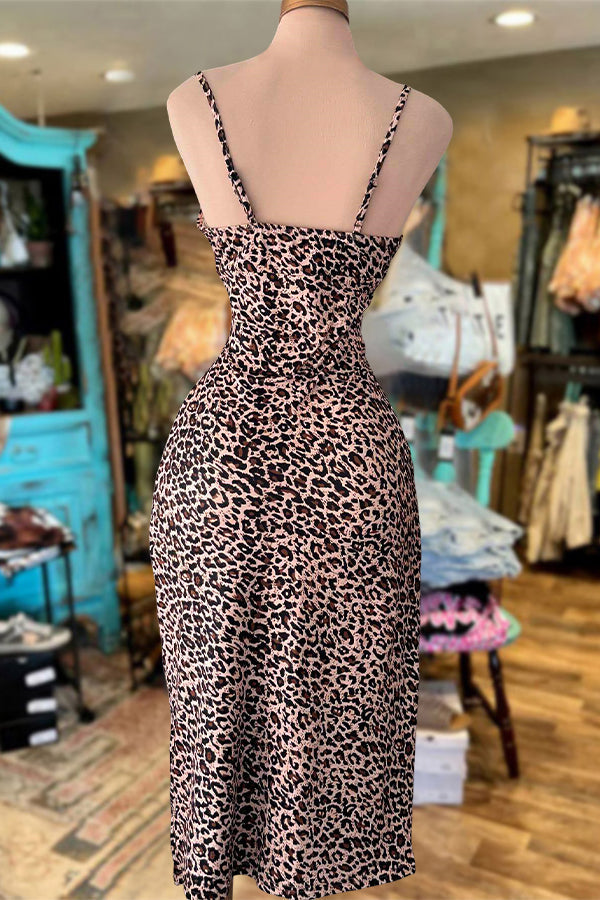 Vintage Leopard Print Slit Dress