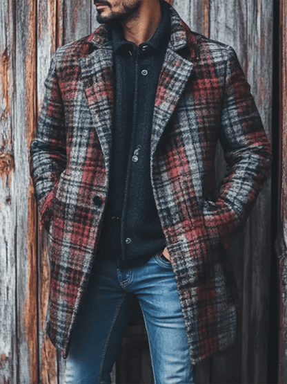 Men's Retro Outdoor Plaid Woolen Coats