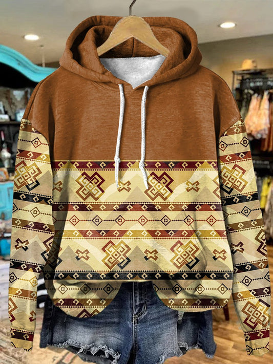 Vintage Yellow Aztec Art Print Casual Hoodie Sweatshirt