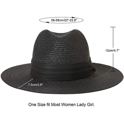 Wide Brim Straw Panama Roll up Hat Belt Buckle Fedora Beach Sun Hat