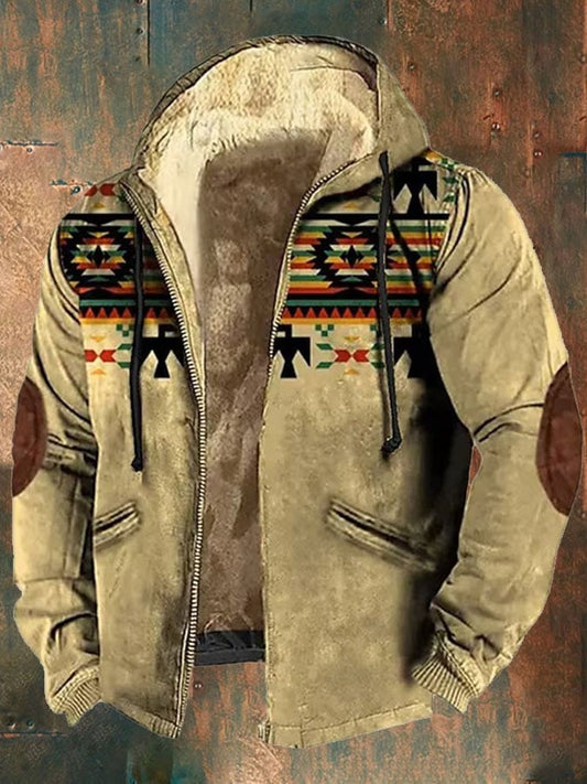 Men'S Retro Western Print Cotton Zipper Outerwear