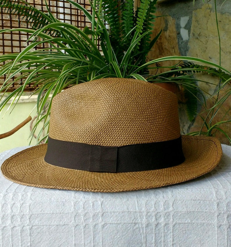 Genuine Ecuadorian Coffee Brown Coloured  Panama Hat  Handwoven Toquilla Palm Hat Unique Hat Authentic Fedora Hat