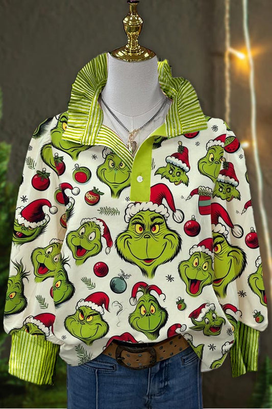 Stripe Printed Stitched Christmas Grinch Blouse