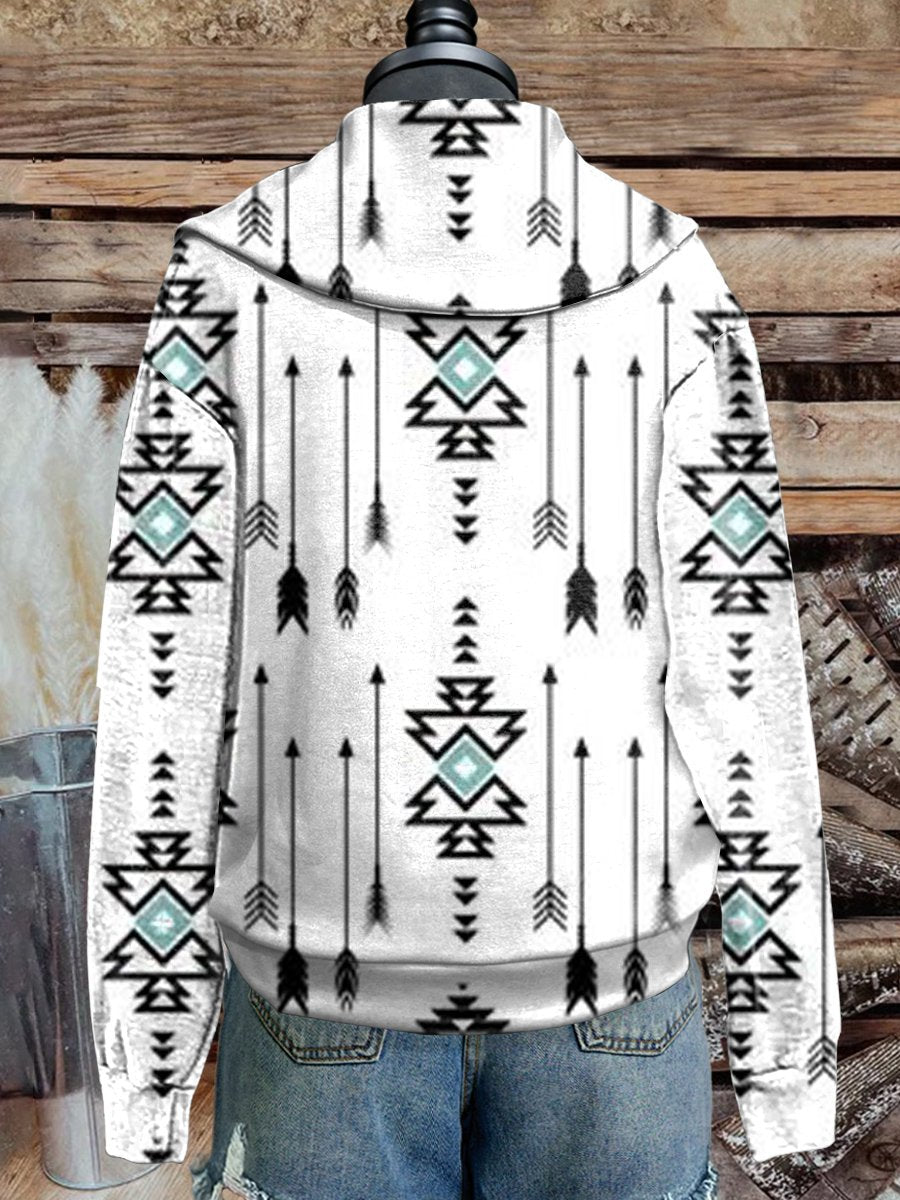 White Vintage Aztec Print Cozy Plush Sweatshirt