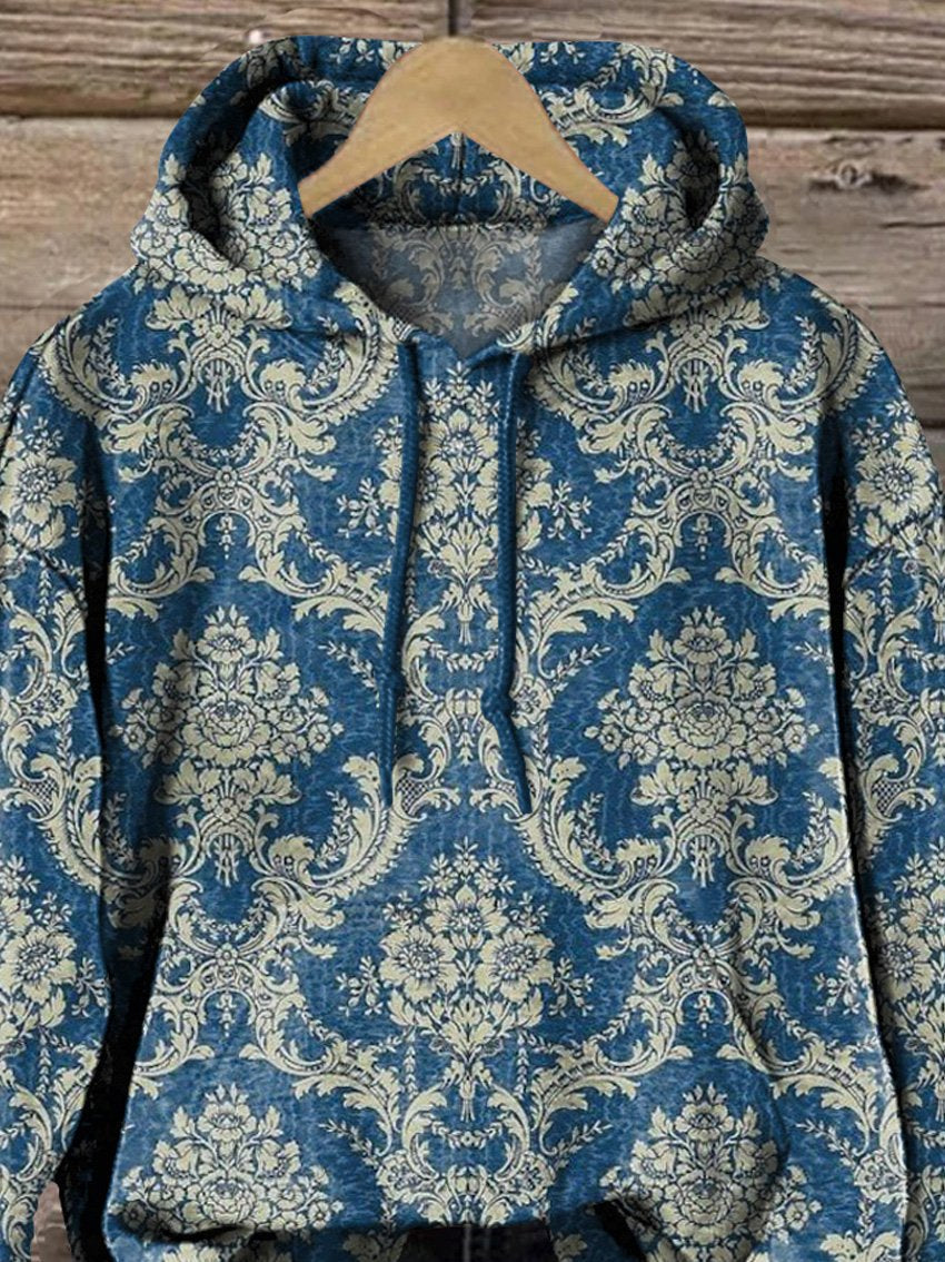 Vintage Style Floral Repeat Pattern Printed Casual Hoodie Sweatshirt